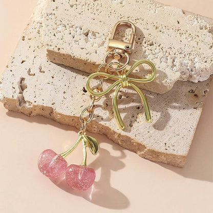 Red Cherry Pendant Keychain – Cute Multifunctional Bag & Car Key Accessory for Women