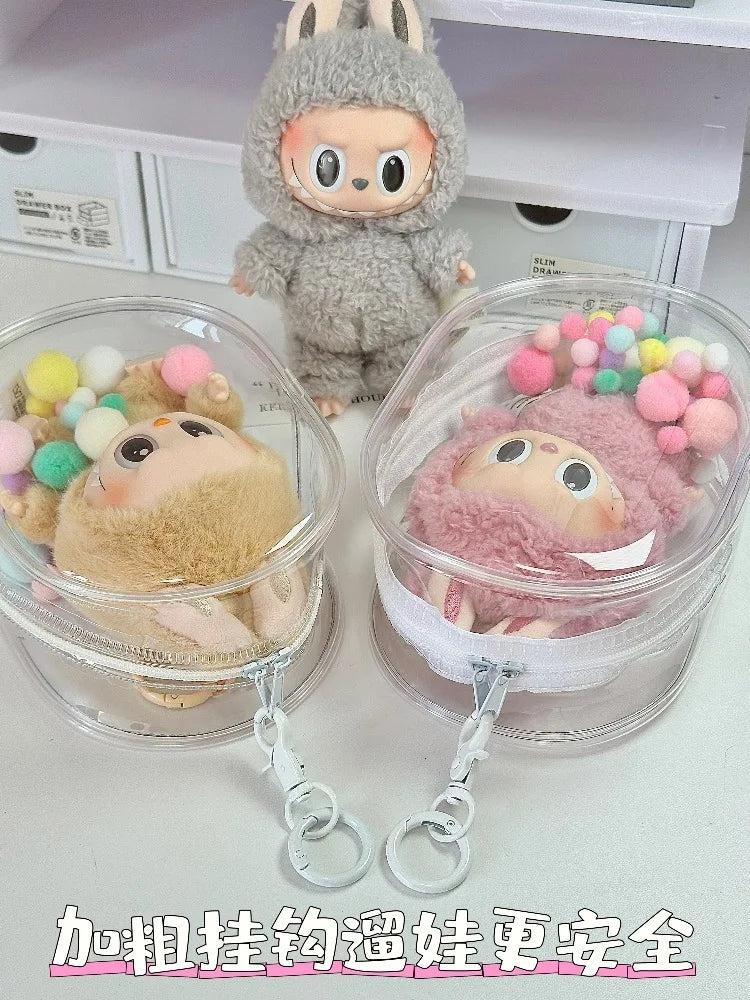 V1 V2 Labubu Protective Cover - 17cm Cotton Doll Sitting Bag, Transparent Dustproof Plush Doll Storage