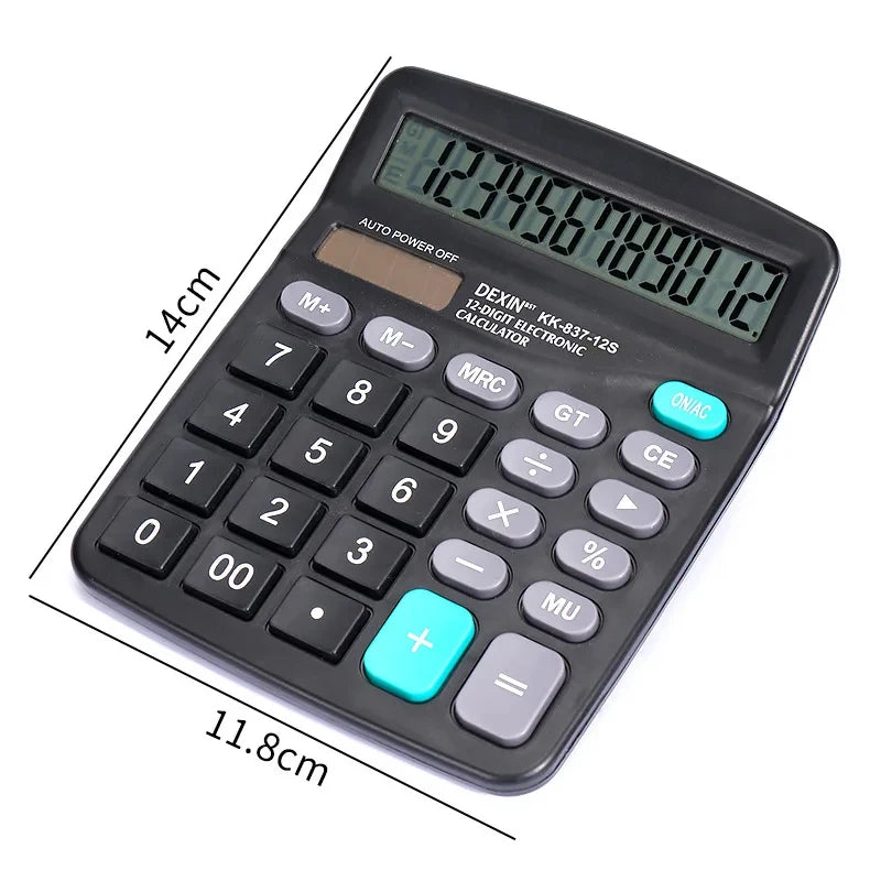 12-Digit Large LCD Desktop Calculator – Dual Power Solar & Battery Standard Function Calculator for Home, Office & Basic Use