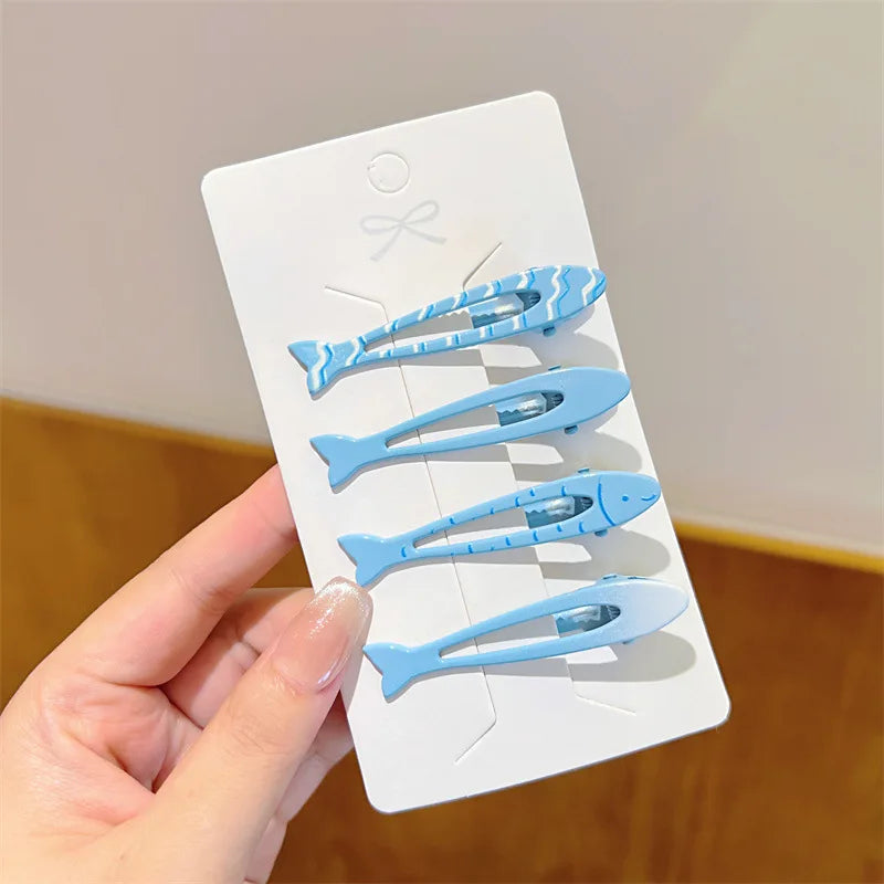 Cute Fish Hair Clips Set - 4PCS Blue & Yellow Elegant Side Hairpins for Women & Girls Fashion Accessories