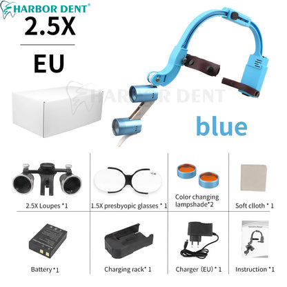 Dental Loupes LED Headlight – 2.5X/3.5X Magnification Binocular Surgical Magnifier with Comfortable Headband