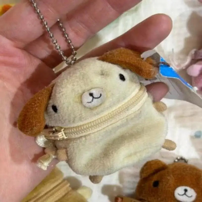 Mini Pink Fluffy Rabbit Coin Purse - Cute Cartoon Keychain Bag Charm Headphone Storage Case