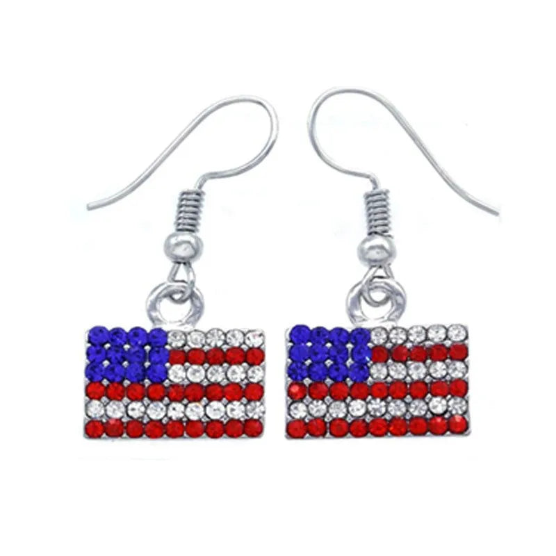 American Flag Drop Earrings - USA Patriotic Red White Blue 4th of July Jewelry Accessories for Women