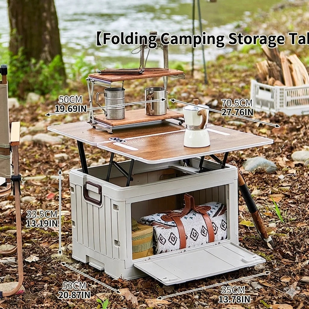 Folding Storage Box - Flat Outdoor Camping, Trunk Organizer & Gift Storage Box with Wooden Lid
