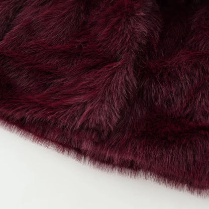 HXAO Women's Fur Coat – 2024 Plush Burgundy Bomber Jacket, Solid Crop Long Sleeve Warm Winter Casual Coat