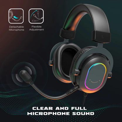 Fifine RGB Dynamic Gaming Headset — Over-Ear Mic Headphones with 7.1 Surround Sound & 3 EQ Modes for PC, PS4, PS5, Games & Music