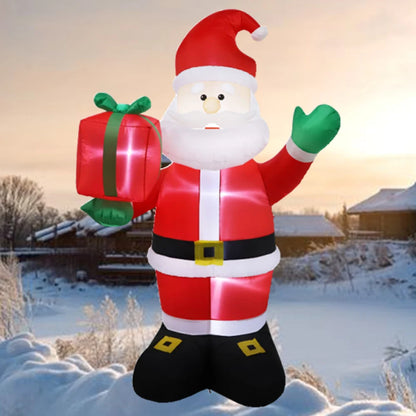 2.4M Inflatable Christmas Santa Claus – Waving with Gift Pack, Built-in LED Lights for Indoor & Outdoor Holiday Garden Party Decor