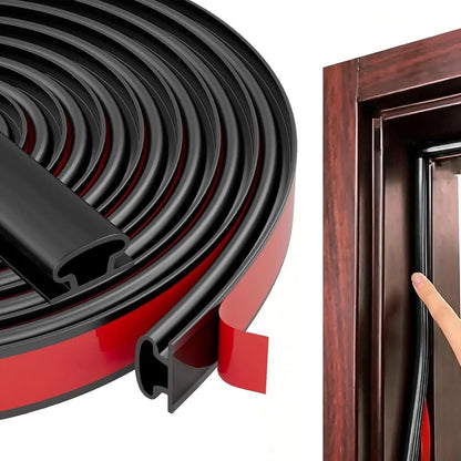 Self-Adhesive Door Seal Strip - 6M Rubber Soundproof Weather Stripping for Windows & Door Frames, Hollow Gap Filler Insulation