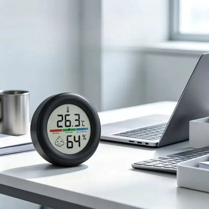 Round Digital Thermometer Hygrometer - High-Precision Indoor Temperature & Humidity Monitor with Magnetic Bracket