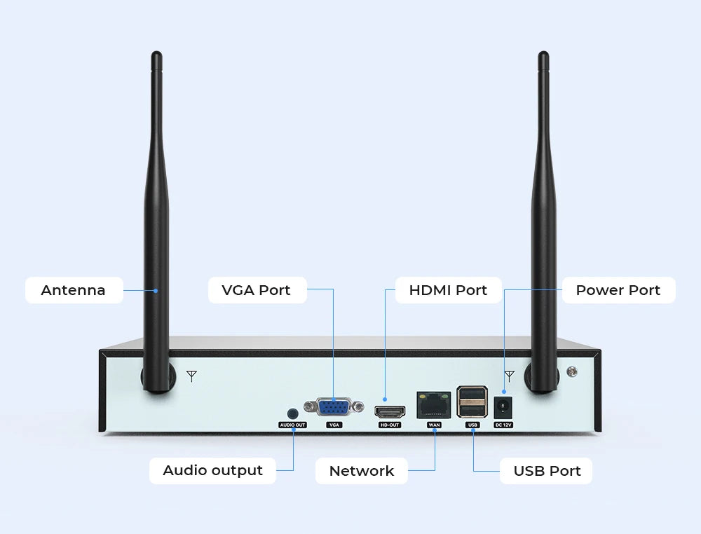 H.View 8CH 5MP Wireless WiFi Security Camera System — CCTV NVR Kit with Indoor/Outdoor Cameras & Two-Way Audio XMEye