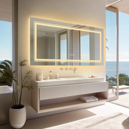 Extra Large Rectangle LED Bathroom Mirror – Dimmable, Anti-Fog, Shatter-Proof Vanity Mirror with Front & Backlight
