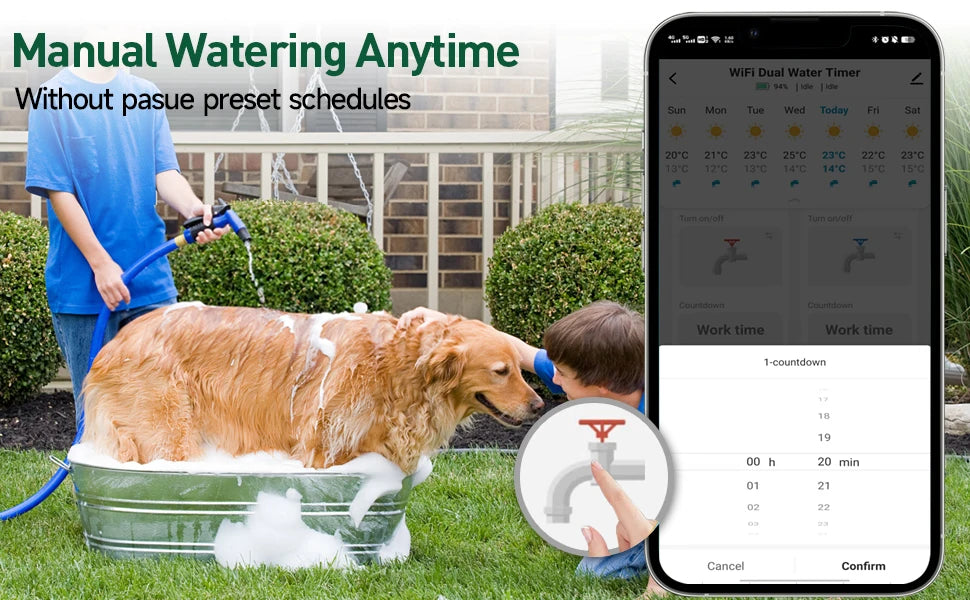 Insoma Automatic Water Timer with WiFi Hub – 2-Outlet Garden Irrigation Sprinkler System, Alexa Compatible
