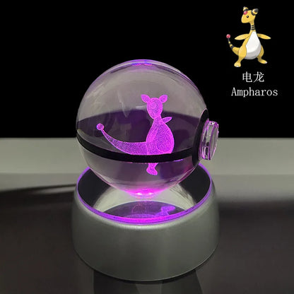 Pokemon Crystal Ball Night Light – Pikachu, Gengar, Eevee, Mewtwo & Lucario LED Pokeball, Kids Birthday Gift & Home Decor