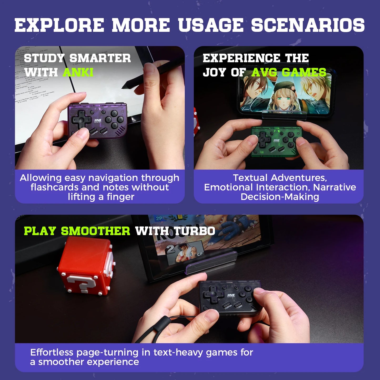 IINE Mini Retro Ananke Controller – Turbo Function, Interchangeable Joystick & D-Pad, Multi-Platform Support, ZL & ZR Buttons