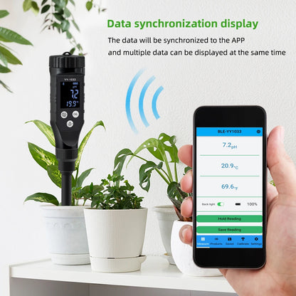 Smart Soil pH Meter 0.0-14.0pH - Bluetooth Soil Tester & Data Logger for Hydroponics, Garden & Farmland