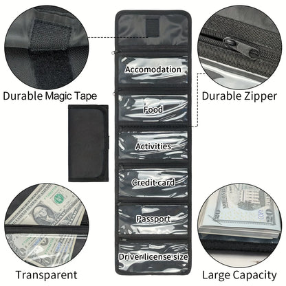 Money Wallet Organizer: 6-Zippered Pocket Multipack Cash Pouch - Bill Organizer Envelope Wallet for Money Management