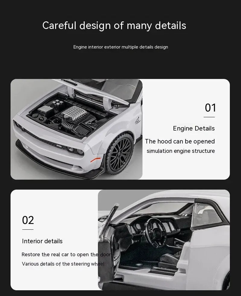 Dodge Challenger Hellcat 1:32 Scale Die-Cast Toy Car – Pull Back Model with Sound and Light Features