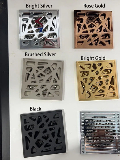 Luxury Brass Floor Drain — 10x10CM Carved Anti-Odor & Insect-Proof Drain for Shower, Bathroom & Balcony