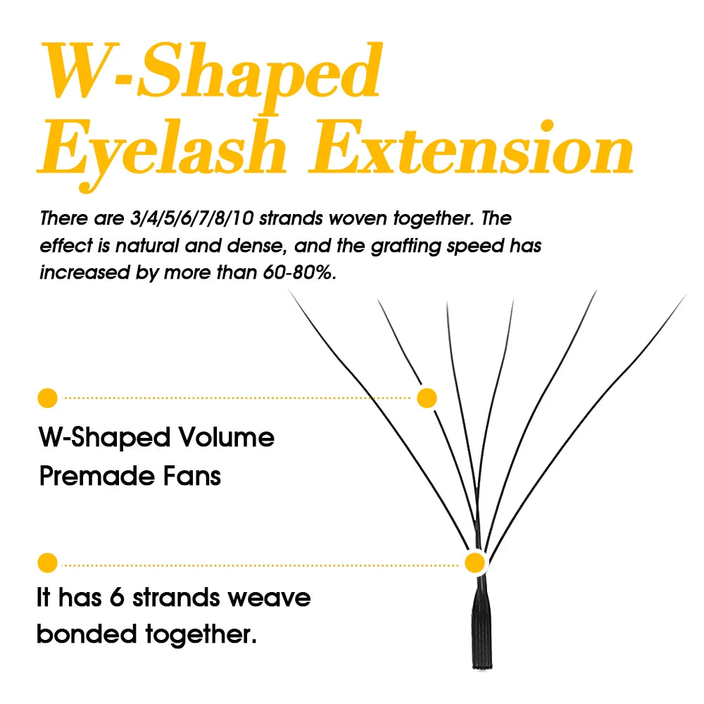 MASSCAKU 12 Lines Premium Mink 3D–6D W Shape Pre-Made Lash Extensions – Soft Natural False Eyelash Extension Supplies