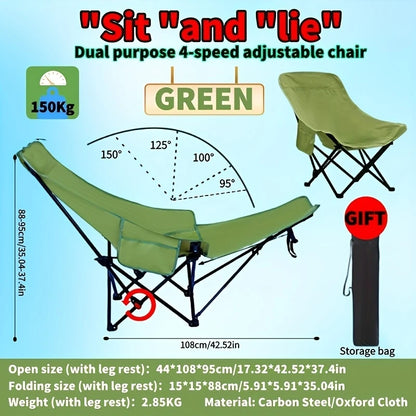 4-Position Adjustable Camping Chair with Footrest — Portable Folding Outdoor Chair for Fishing, Beach, Travel & Picnic