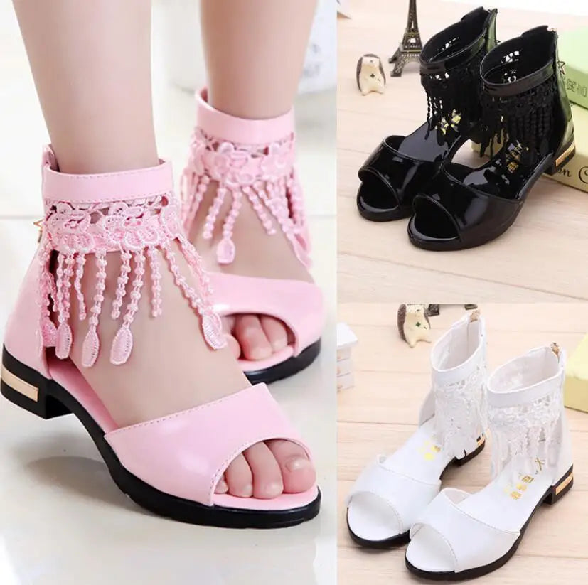 Girls Bow Sandals - Cute Summer Princess Beach Shoes with Tassel Detail