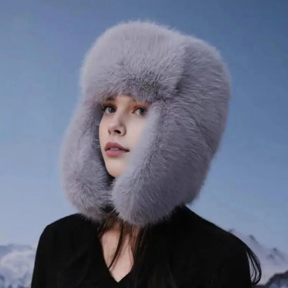Fashion Faux Fur Bomber Hat – Thickened Windproof Cap with Earflaps & Warm Earmuffs for Women