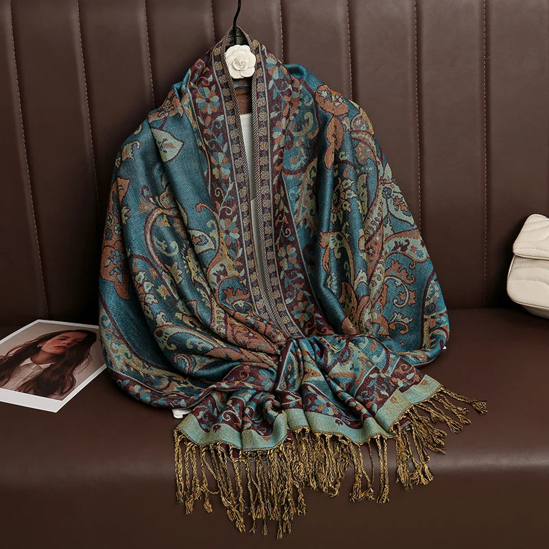 Luxury Autumn Cashmere Pashmina Shawl – Warm Winter Scarves for Women, Printed Cotton Foulard Stole Scarf 2023