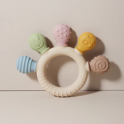 Multicolor Silicone Baby Teething Ring – Handheld Teether Toy for 0-12 Months, Chew Beads Sensory Gum Relief Soother