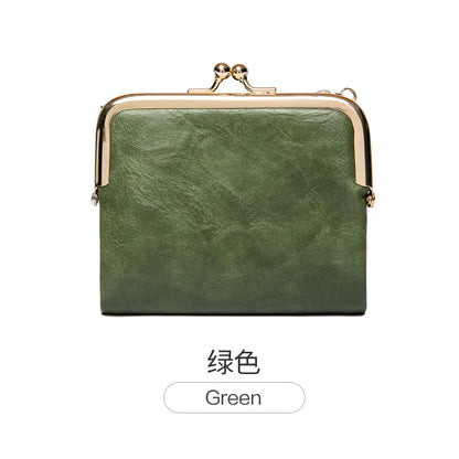 MIYIN Women’s Small Wallet – RFID Compact Bifold Leather Coin Purse with Zipper & Kiss Lock, Vintage Design