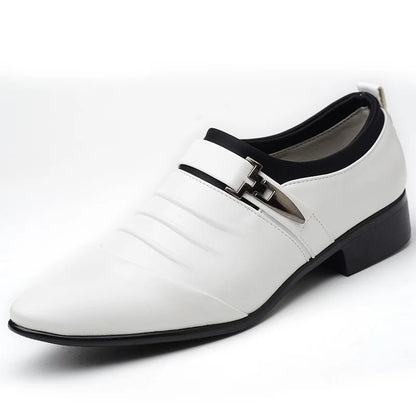 Men’s Classic White Dress Shoes - Casual Business Leather Point Toe Wedding Formal Shoes Size 46