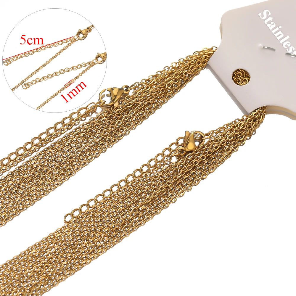 10pcs Gold Stainless Steel Link Chains – 45+5cm Adjustable Necklaces, Fashion Jewelry Chokers for DIY