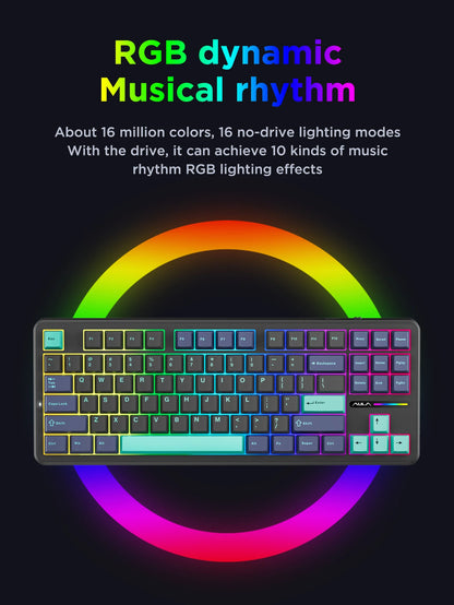 AULA F87 Pro Tri-Mode Mechanical Gaming Keyboard – Wired, 2.4G Wireless, Bluetooth, 87-Key RGB Hot-Swappable PBT, 8000mAh