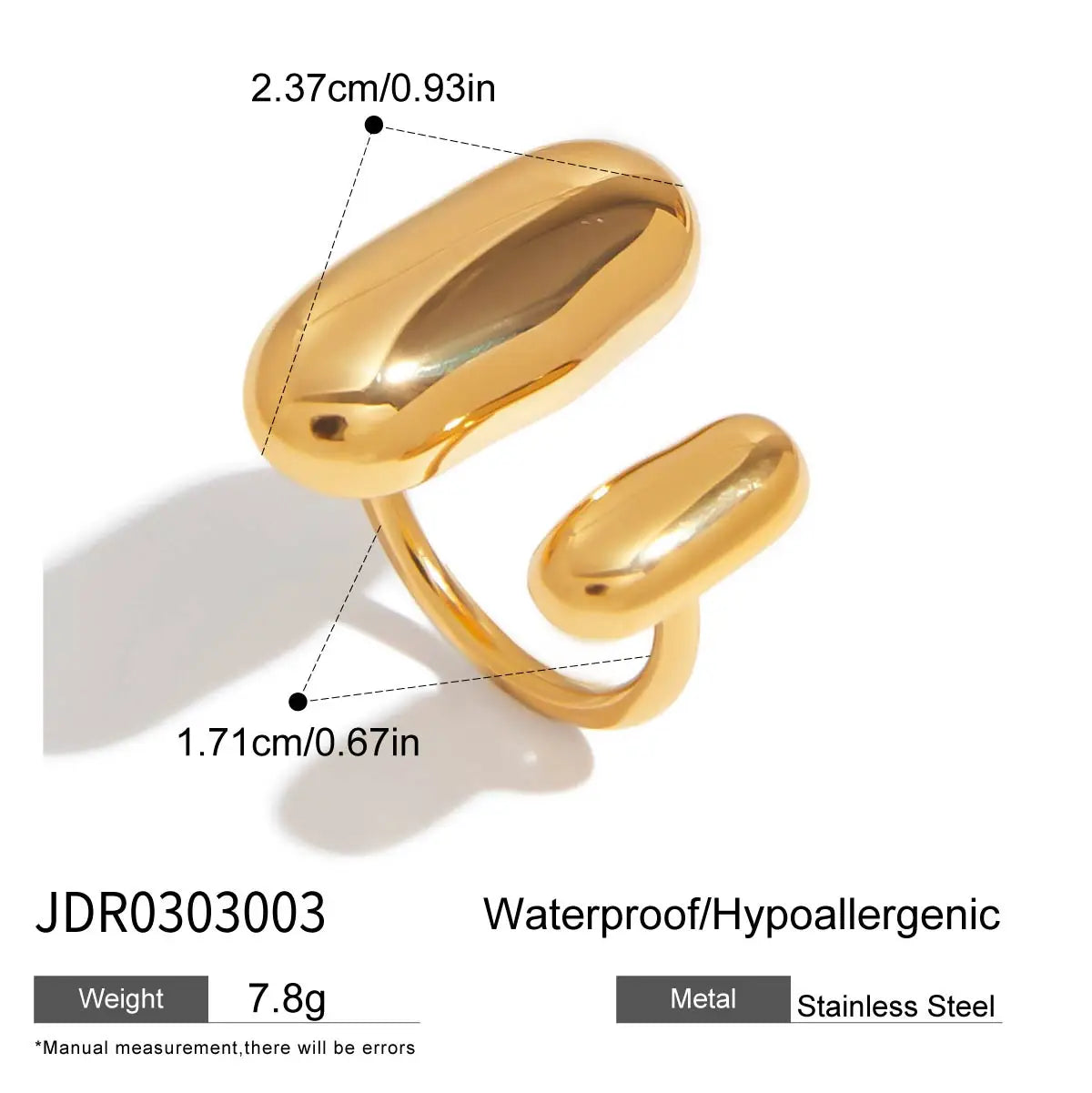 Uworld Two-Tone Geometric Double Layer Ring – Stainless Steel Waterproof Adjustable Finger Jewelry