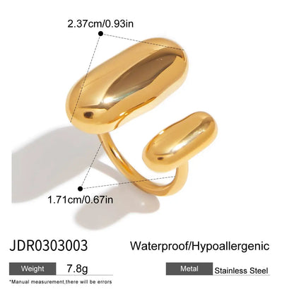 Uworld Two-Tone Geometric Double Layer Ring – Stainless Steel Waterproof Adjustable Finger Jewelry
