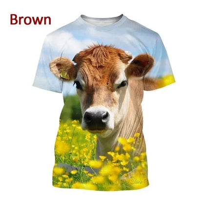 3D Cow Graphic T-Shirt - Funny Retro Unisex Summer Streetwear Tee