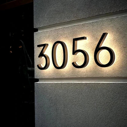 Custom LED House Numbers - Modern Stainless Steel 3D Backlit Address Sign, Waterproof Outdoor Door Plate