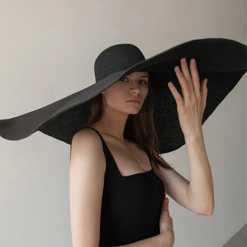 70cm Oversized Wide Brim Sun Hat - Large UV Protection Beach Straw Hat for Women's Summer Travel - Floppy Foldable Chapeaux