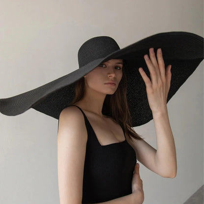70cm Oversized Wide Brim Sun Hat - Large UV Protection Beach Straw Hat for Women's Summer Travel - Floppy Foldable Chapeaux