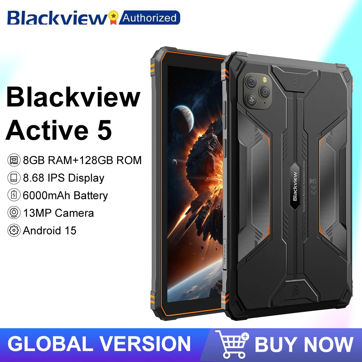 Blackview Active 5 Rugged Tablet - 8.68" 6GB 128GB 4G Android 15 Tablet with 13MP Camera, 6000mAh Battery & NFC