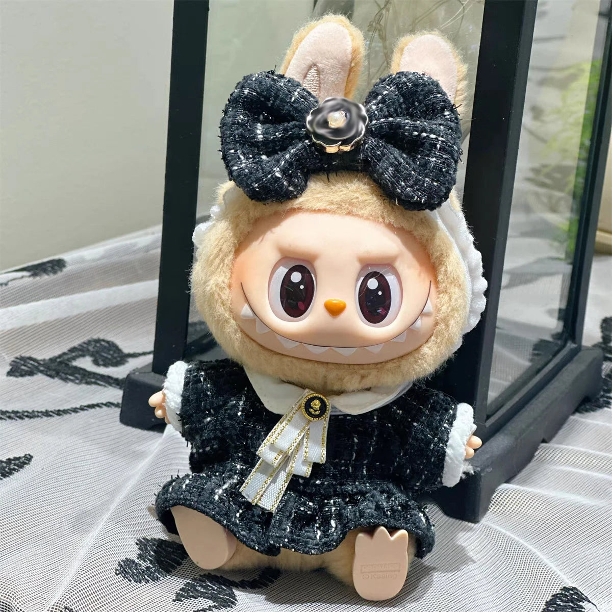 Labubu Doll Clothes Outfit — Black & White Plaid Dress Set | Mini Doll Clothing Accessories | DIY Girl Gift