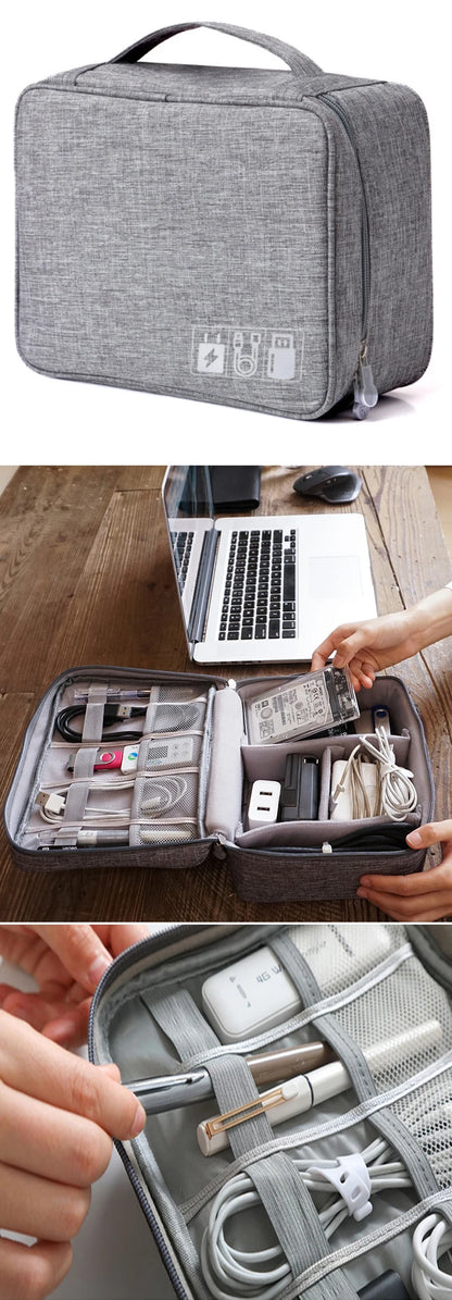 Portable Waterproof Travel Cable Storage Bag – Digital Organizer for USB Cables, Chargers & Plugs