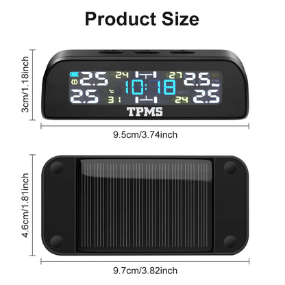 Solar Car TPMS Tire Pressure Monitoring System – External Sensors for 4 Wheels Tyre Pressure Detection
