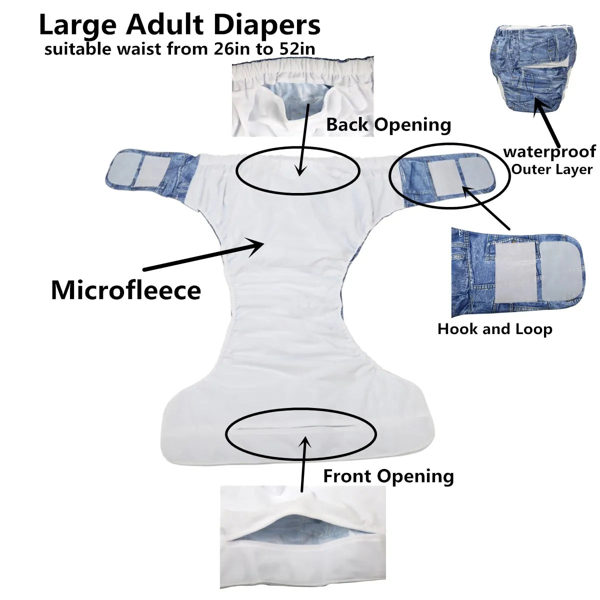 Sigzagor XL Adult Cloth Diaper – Reusable Pocket Nappy with Hook & Loop for Urinary Incontinence 68–128 cm Waist