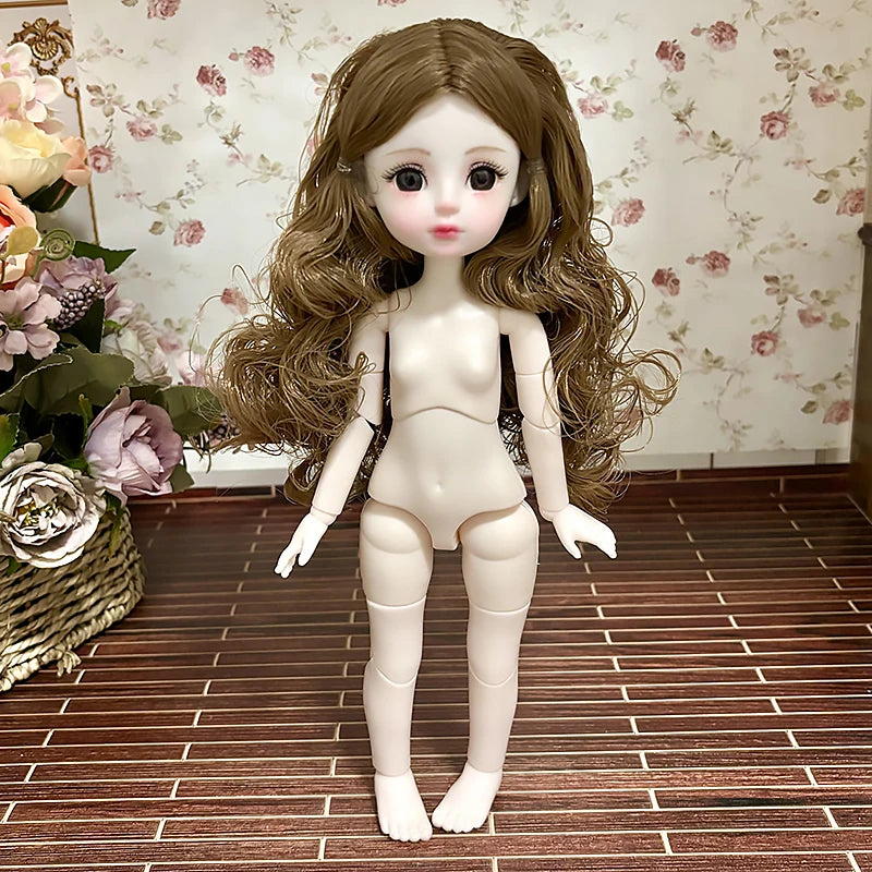 30cm 1/6 BJD Ball Jointed Doll – Starry Gray Eyes with Lolita Fashion Dress, DIY Toy Gift for Girls