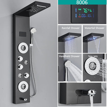 LED Light Bathroom Shower Faucet Set - Rainfall Shower Panel System with Temperature Display, Water Mixer Tap, and SPA Massage Feature