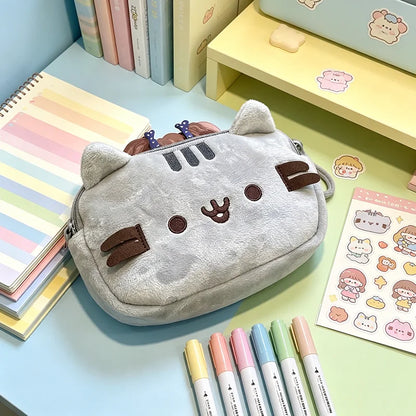 Kawaii Pusheen Pencil Case - Cute Fat Cat Large Capacity Stationery Bag & Cosmetic Travel Storage Pouch