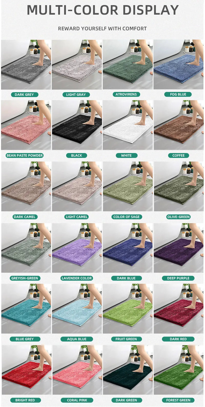 Chenille Long-Haired Bath Mat – Absorbent Bathroom Floor Mat for Tub, Living Room, and Entrance Foot Pad