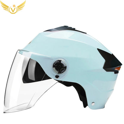 Motorcycle Helmet with LED Lights – Double Visor Moped Helmet for Men & Women, Electric Scooter & Bicycle Light, Rechargeable