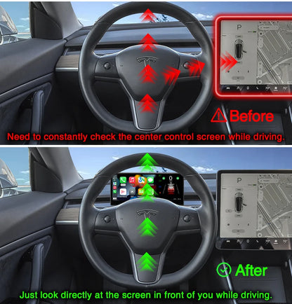 CATRONICS Head-Up Display for Tesla Model 3/Y – 8.9-Inch Linux System with CarPlay, Energy Consumption & Driving Data Detection