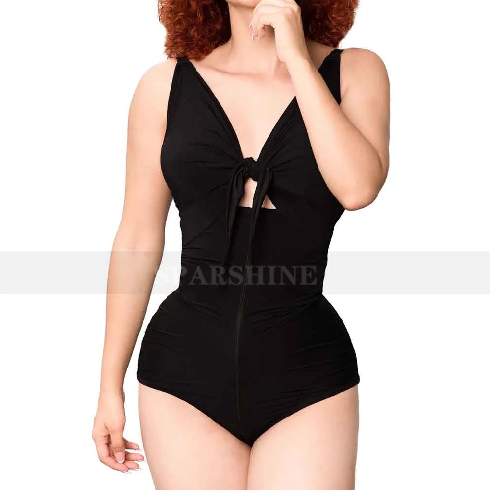Women’s Body Shaping Jumpsuit Shapewear – Tummy Control Waist Trainer Butt Lifter Slimming Ruffled Triangular Compression Bodysuit Underwear